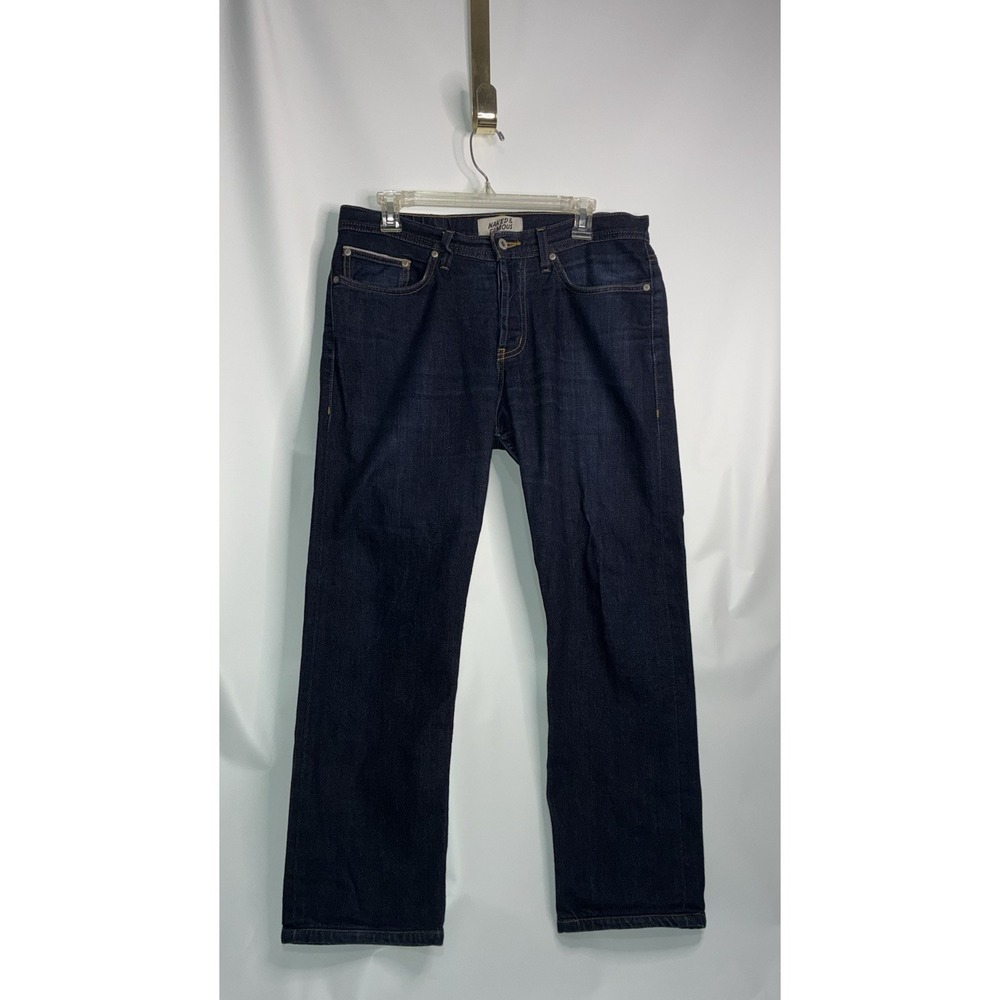 Naked & Famous Jeans Mens Size 35 x 26 Selvedge Dark Washed Denim Blue **flaws**